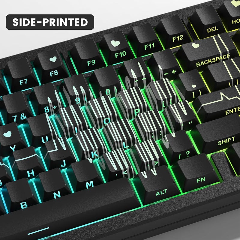 Rainy75 PBT Keycaps-Cherry Key caps, Heart Design Dye Sublimation 130 Keys Set for Cherry Gateron MX Switches Keyboards, Black - Image 2